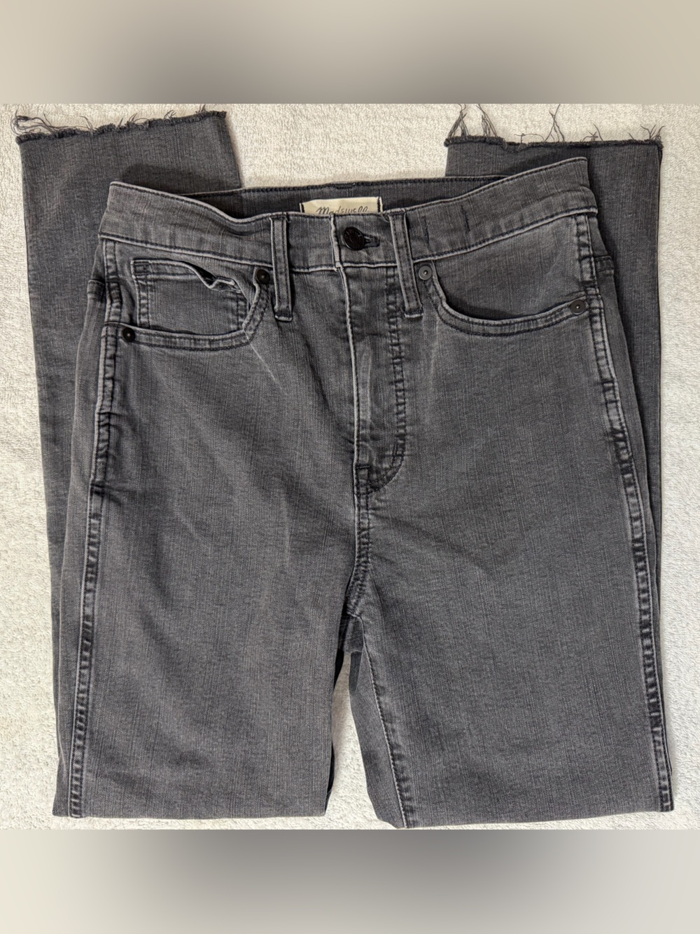 Madewell Stovepipe High-Rise Straight Jeans Raw Hem Banberry Wash Cropped NA940